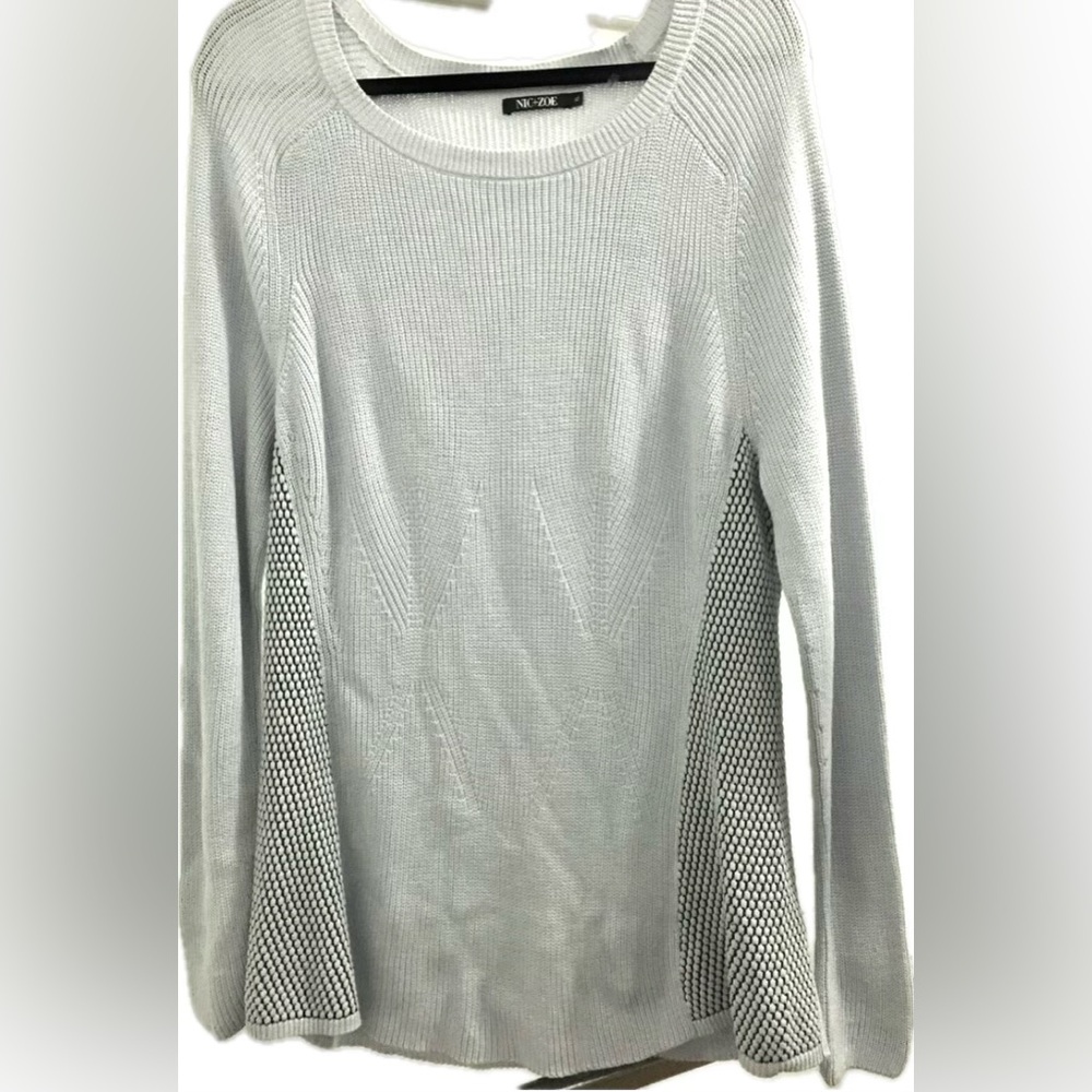 Nic+Zoe Nic & Zoe Blue Gray Light Rib Knit Colorblock Scoop Neck Sweater Top L